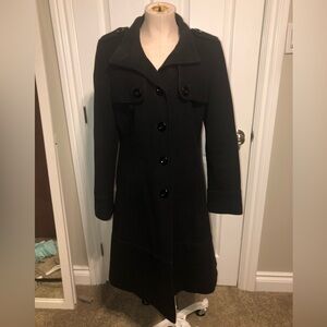 Planet   -  Classic Black Womens Wool-Blend Long Coat - Timeless Style